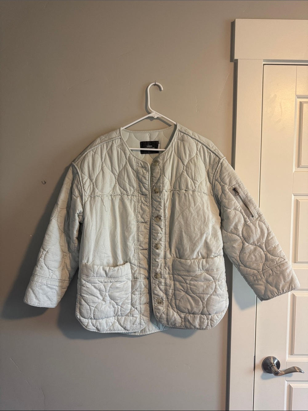 Urban Outfitters Pale Gray Quilted Round-Neck Jacket